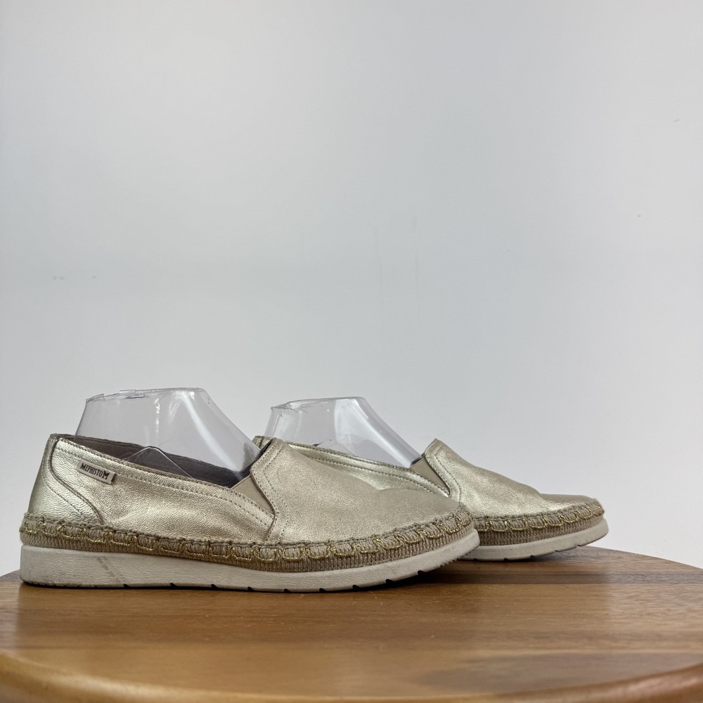 Womens Mephisto Valina Gold Leather‎ Espadrille Slip On Sneakers Size 10 M GUC
